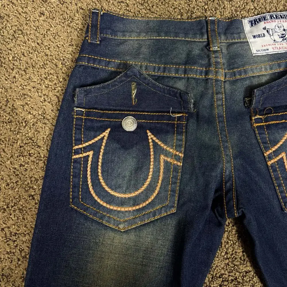 True Religion Vintage Dark Wash Denim Jeans with Contrast Stitching Sz 32